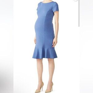 ⚜️Paper Crown Blue Dress Maternity Midi Length Boat Neck Size Small